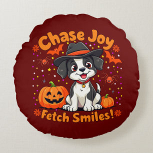 Spooky Dog Art: Fetch Halloween Joy & Smiles! Round Cushion