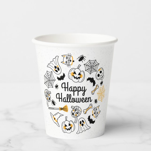 Spooky Doodle Halloween Paper Cups (Front)
