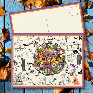 Spooky Doodles Happy Halloween Holiday Postcard