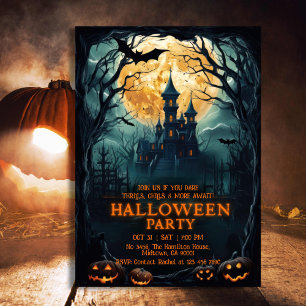 Spooky eerie moonlit haunted dark night Halloween Invitation