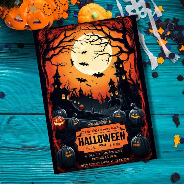 Spooky eerie moonlit haunted dark night Halloween  Invitation (Creator Uploaded)