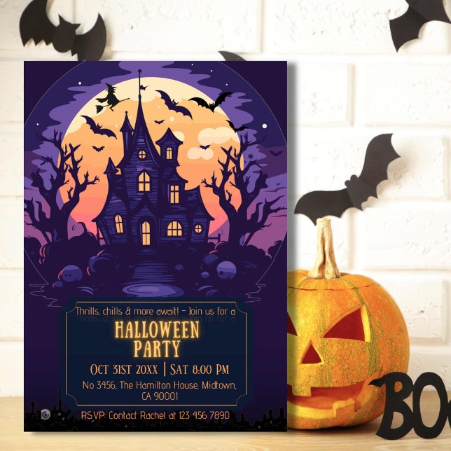 Spooky eerie moonlit haunted night bats Halloween Invitation (Creator Uploaded)