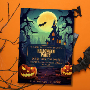 Spooky eerie moonlit haunted night Halloween Invitation