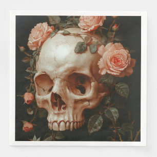 Spooky Elegance: Gothic Skull and Roses Napkin