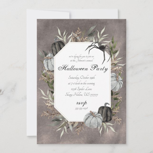 Spooky Elegance Neutral Spider Halloween Invitation (Front)