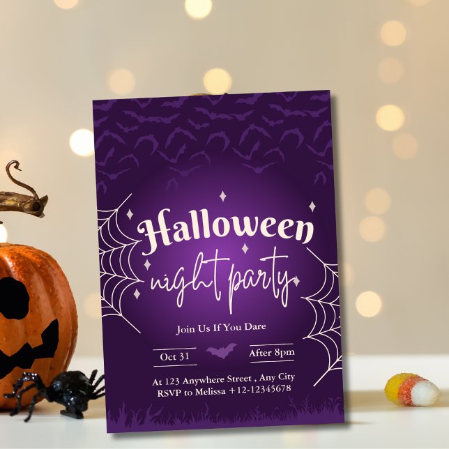 Spooky Elegant Purple Halloween Night Party  Invitation (Creator Uploaded)