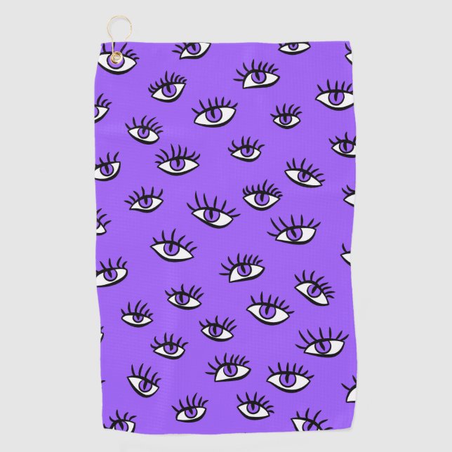 Spooky Evil Eyes Purple Halloween Golf Towel (Front)