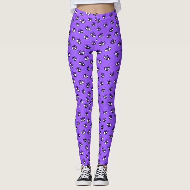 Spooky Evil Eyes Purple Halloween Leggings (Front)