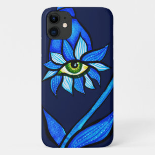 Spooky Eye Flower Creepy Art In Blue iPhone 11 Case