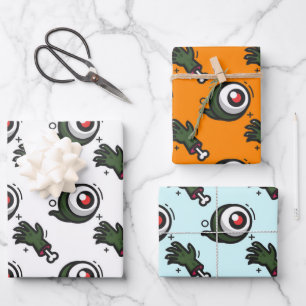 Spooky Eyeballs Zombie Hands Bones Halloween Gift Wrapping Paper Sheet