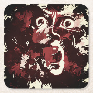 spooky face neck tie square paper coaster