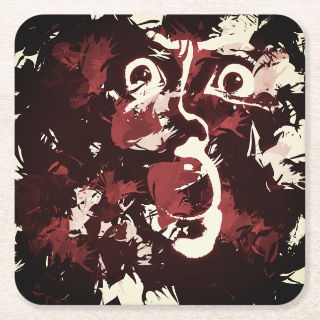 spooky face neck tie square paper coaster (Front)