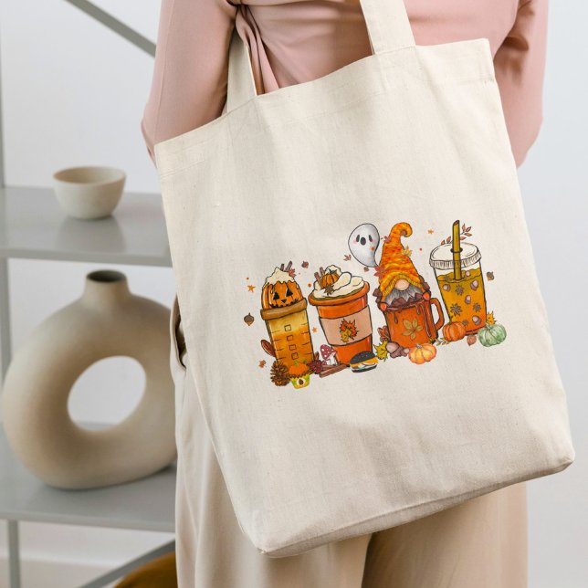 Spooky Fall Gnome Pumpkin Spice Coffee Aesthetic Tote Bag (Creator Uploaded)