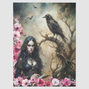Spooky Fantasy Arcana Gothic Girl & Raven Tissue Paper