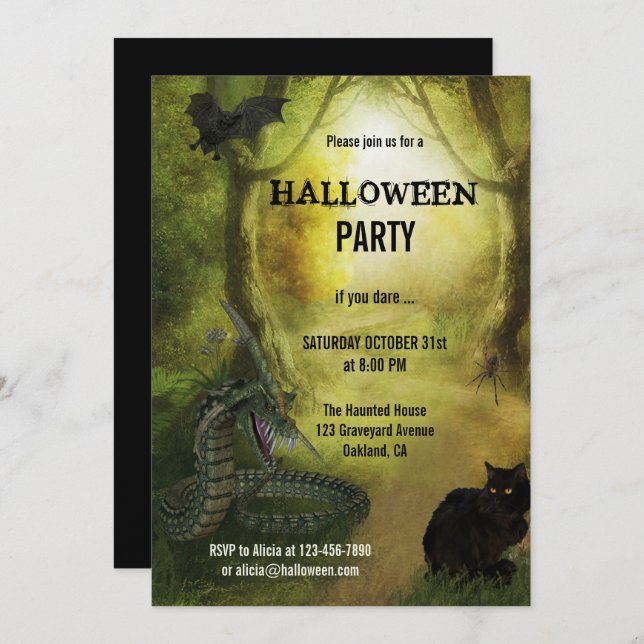 Spooky Fantasy Forest Halloween Party Invitation (Front/Back)