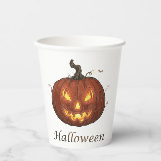 Spooky Fiery Jack-o'-Lantern Halloween Pumpkin Paper Cups