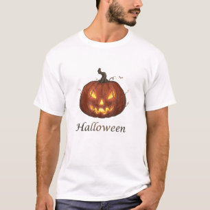 Spooky Fiery Jack-o'-Lantern Halloween Pumpkin T-Shirt