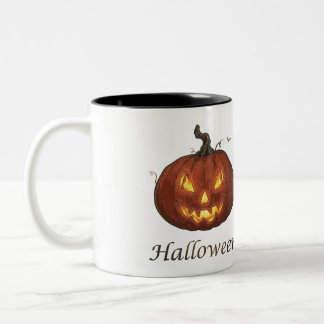 Spooky Fiery Jack-o'-Lantern Halloween Pumpkin Two-Tone Coffee Mug