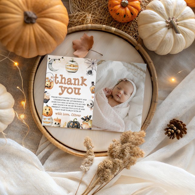 Spooky First Birthday Photo Thank You Invitation (Creator Uploaded)