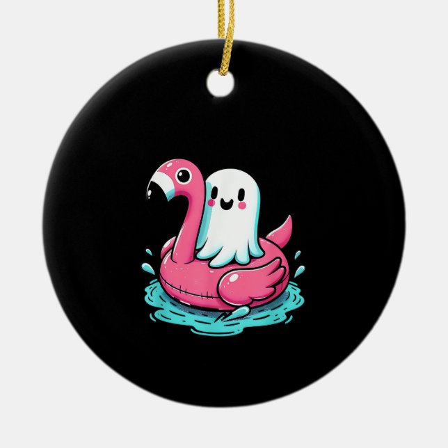 Spooky Flamingo Funny Spooky Summer Summerween Ceramic Ornament (Front)