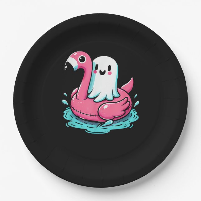 Spooky Flamingo Funny Spooky Summer Summerween Paper Plate (Front)