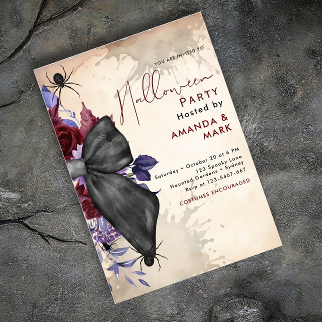 Spooky floral black bow and spiders Invitation (Creator Uploaded)