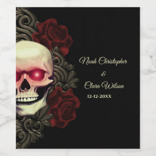 Spooky floral dark moody gothic skull hallowedding wine label