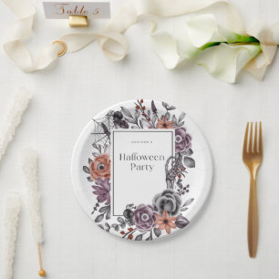 Spooky Floral Halloween Birthday Party Card Paper Plate