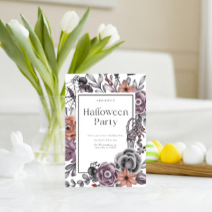 Spooky Floral Halloween Birthday Party Invitation Postcard