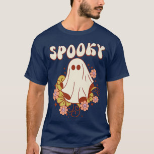 Spooky Floral Retro Groovy Cute Ghost Halloween Co T-Shirt