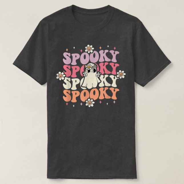 Spooky Floral Retro Groovy Ghost Halloween Costume T-Shirt (Design Front)