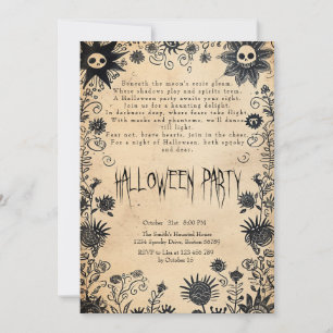 Spooky Flowers And Poem Halloween Party Invitation