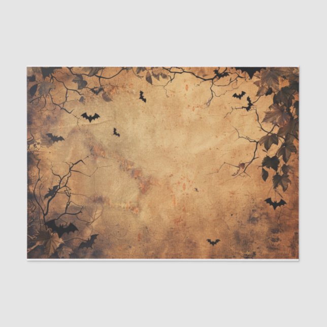 Spooky Flying Bat Autumn Leaf Halloween Decoupage Tissue Paper (Front)