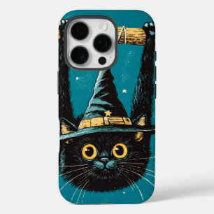 Spooky Flying Black Cat Witch iPhone 16 Pro Case