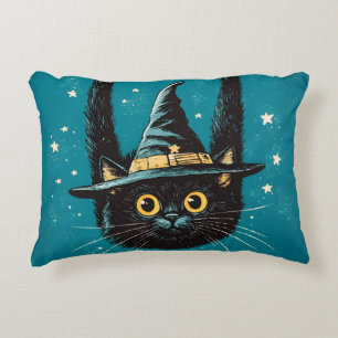 Spooky Flying Black Cat Witch Decorative Cushion