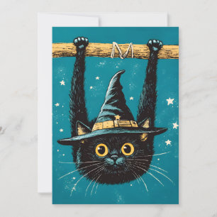 Spooky Flying Black Cat Witch Holiday Card