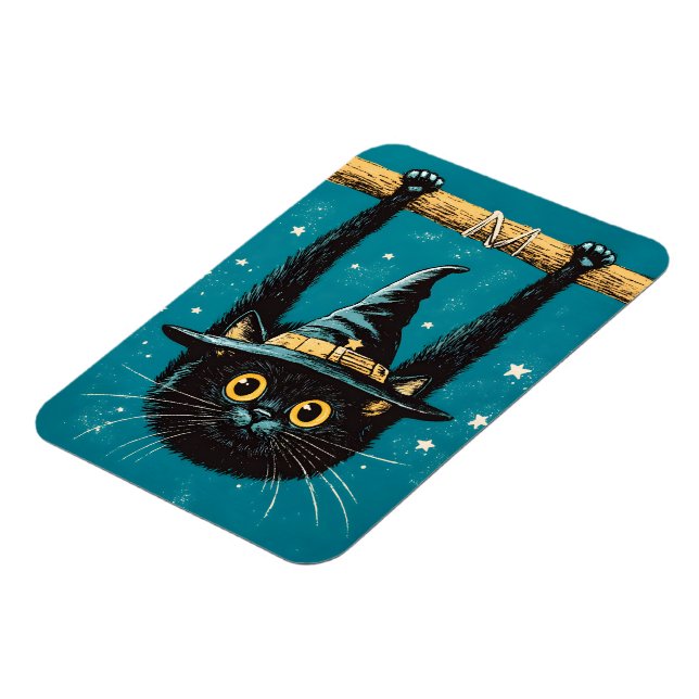 Spooky Flying Black Cat Witch Magnet (Left Side)