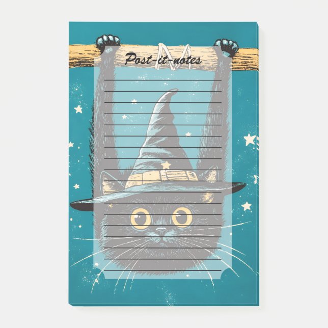 Spooky Flying Black Cat Witch Post-it Notes (Front)