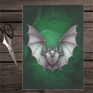 Spooky flying Grey Bat Glowing Green Cave Trees Tissue Paper