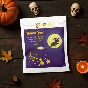 Spooky Flying Witch Black Cat Cute Thank You Party Favour Bag