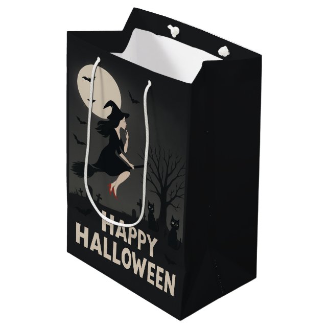 Spooky Flying Witch Halloween Greeting  Medium Gift Bag (Front Angled)