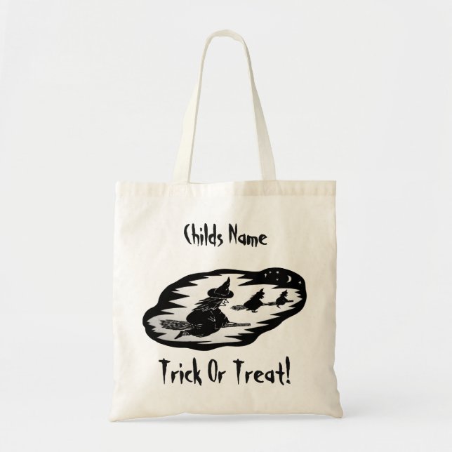 spooky flying witches broomsticks trick or treat tote bag (Front)