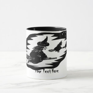 spooky flying witches on broomsticks halloween mug