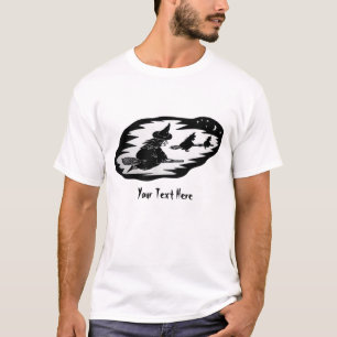 spooky flying witches on broomsticks halloween T-Shirt