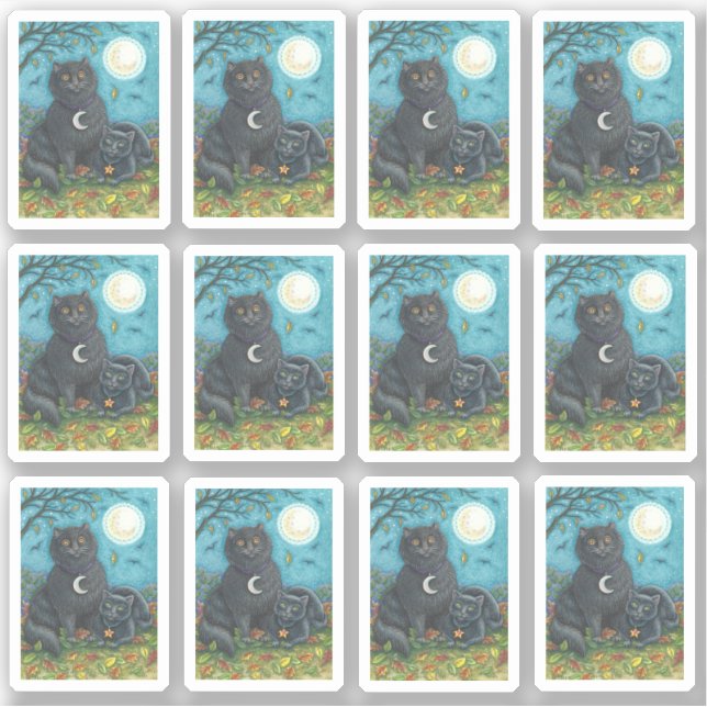 SPOOKY FOLK ART BLACK CATS UNDER BIG FULL MOON (Front)
