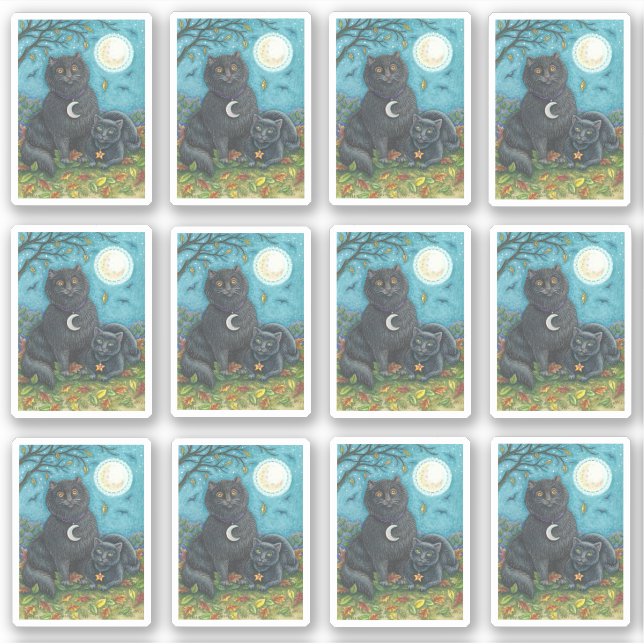 SPOOKY FOLK ART BLACK CATS UNDER BIG FULL MOON (Front)