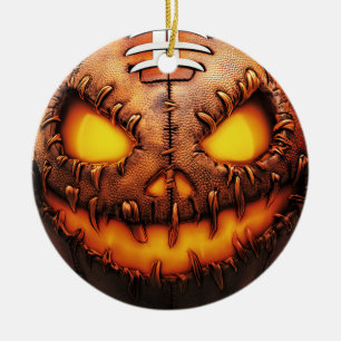 Spooky Football Pumpkin Face Halloween Ceramic Ornament