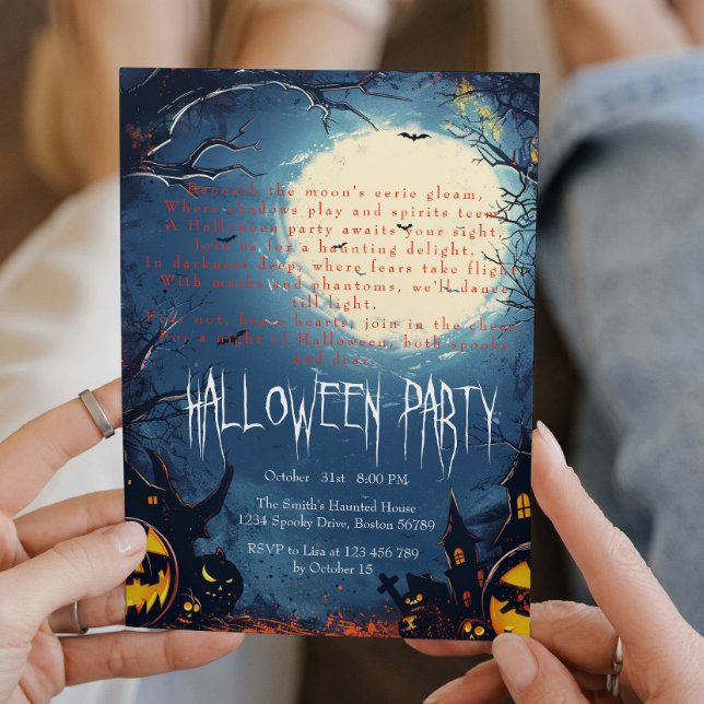 Spooky Forest and Pumpkins Blue Halloween Invitation (Creator Uploaded)