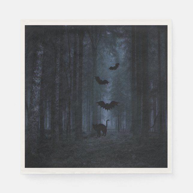 Spooky Forest at Night Halloween Napkin (Front)