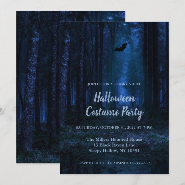 Spooky Forest at Night Halloween Party Invitation (Front/Back)